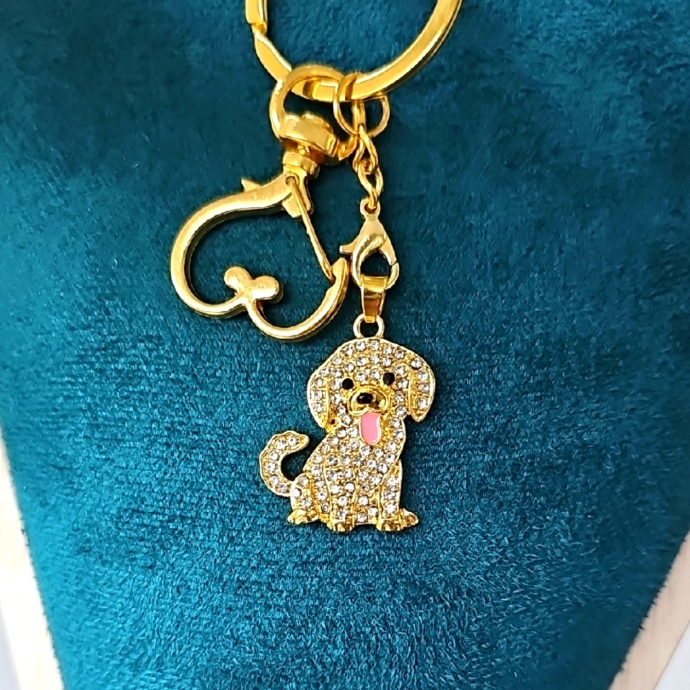 NEW! CZ Golden Retriever Puppy Keychain/Bag 🎒👜 Charm & Jewelry Pendant🐾🐶🐕